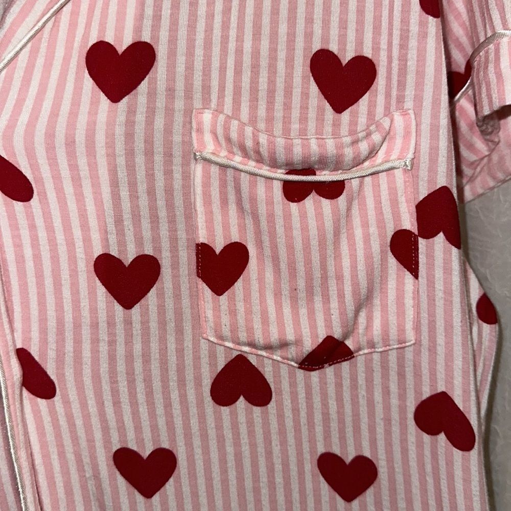 anko 16-18 Pink White Red Romantic Striped Pajama Set Short Sleeve Top & Shorts - Picture 5 of 13